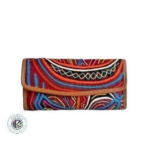 Unique Artisan Handmade Mola‎ Wallet Large - Arte Kuna Colombia 100% Leather